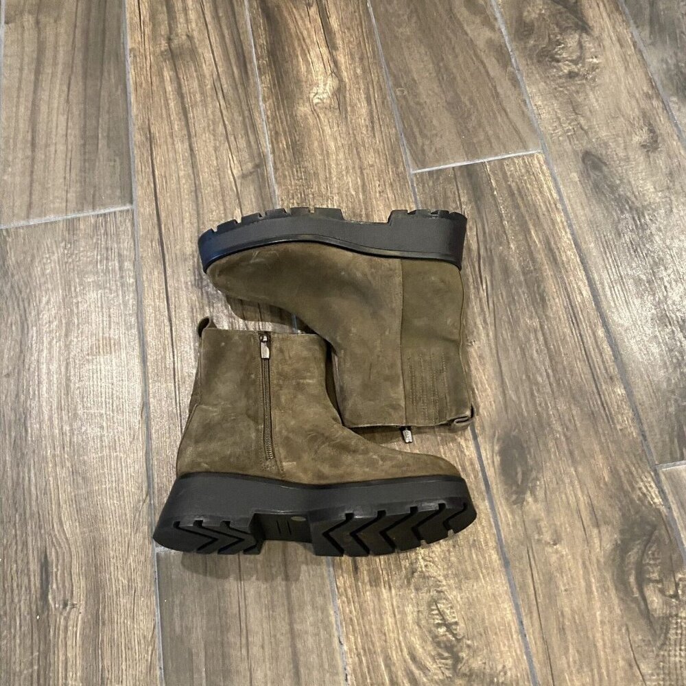 Vince Camuto Womens Neframes Ankle Boots Wedge Heel Army Green Suede Zip 6.5M